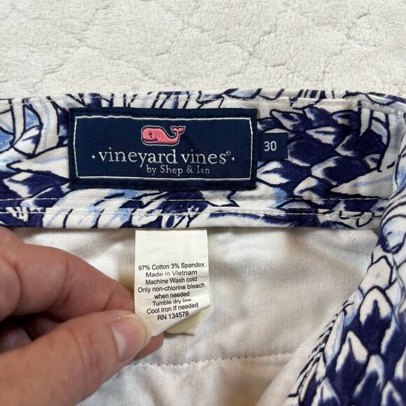 Vineyard Vines Classic Fit 7" Blue Tropical Plants Breaker Shorts Mens Size 30 - Picture 6 of 6